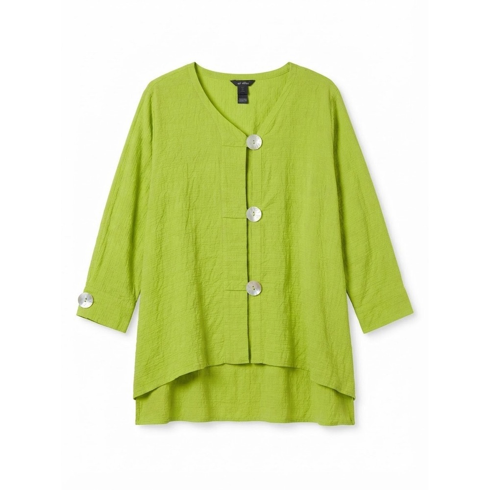 Ali Miles 2X Blouse Top Plus Green Art Colorful Stretch Boho 3/4 Sleeve